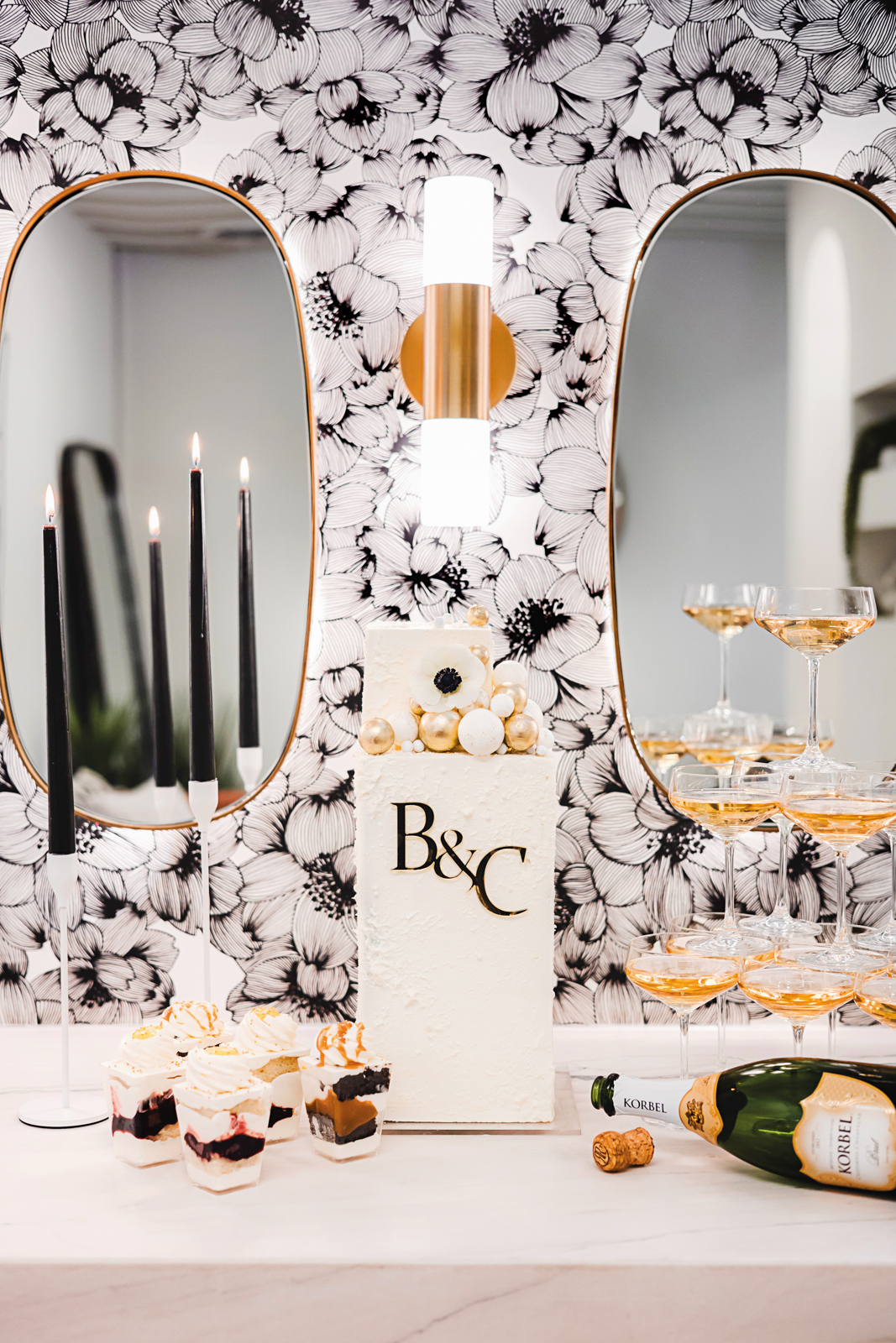 Simple Modern Square Monogram Wedding Cake