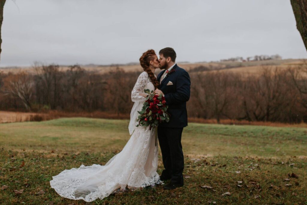 A Moody Viking-Themed Wedding with Burgundy and Green Hues at Ridgetop Gathering Place in Cashton, WI | Sydney+Bryon