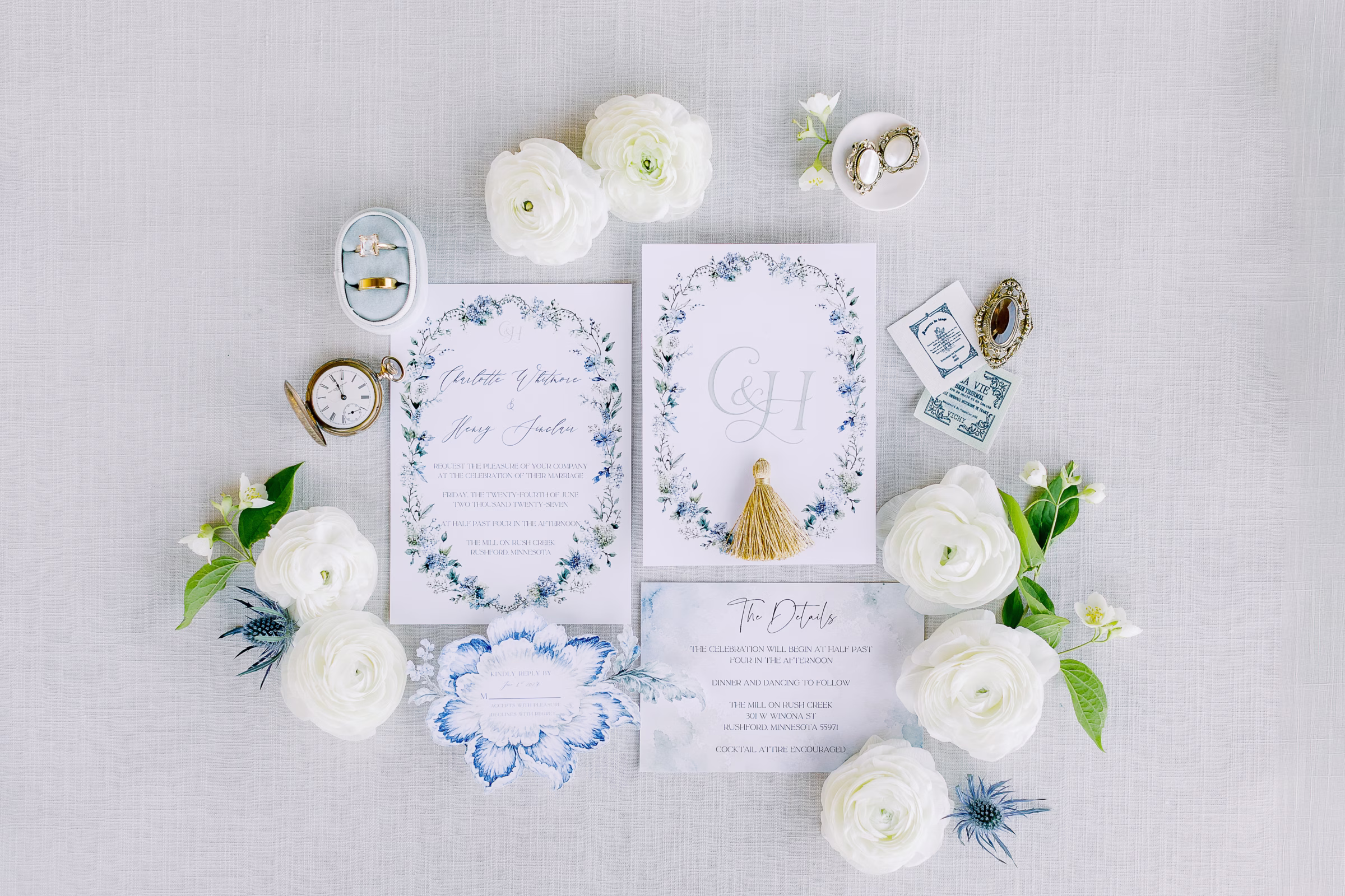 Blue and White Garden Wedding Inspiration at The Mill on Rush Creek