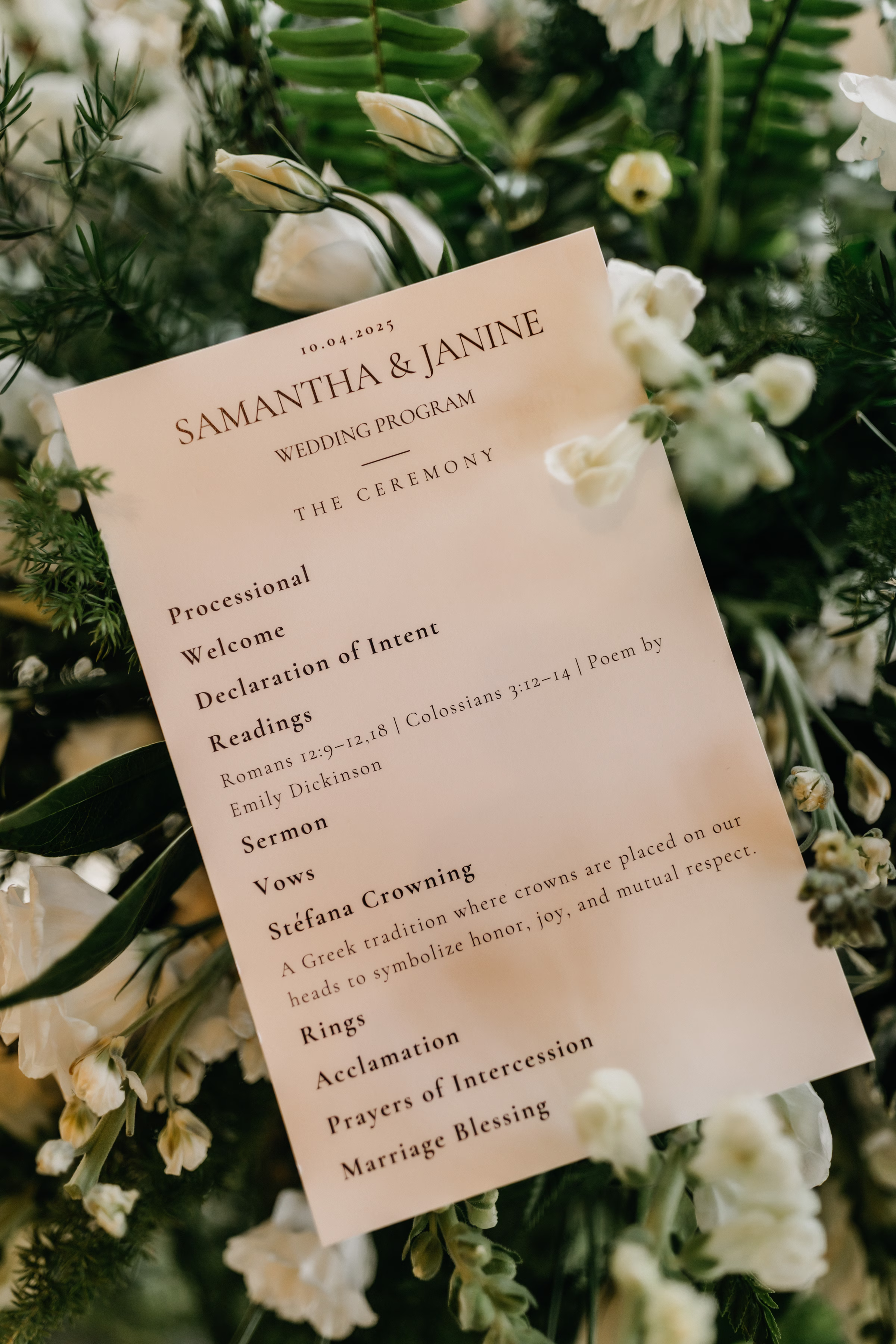 Sam & Janine's wedding program