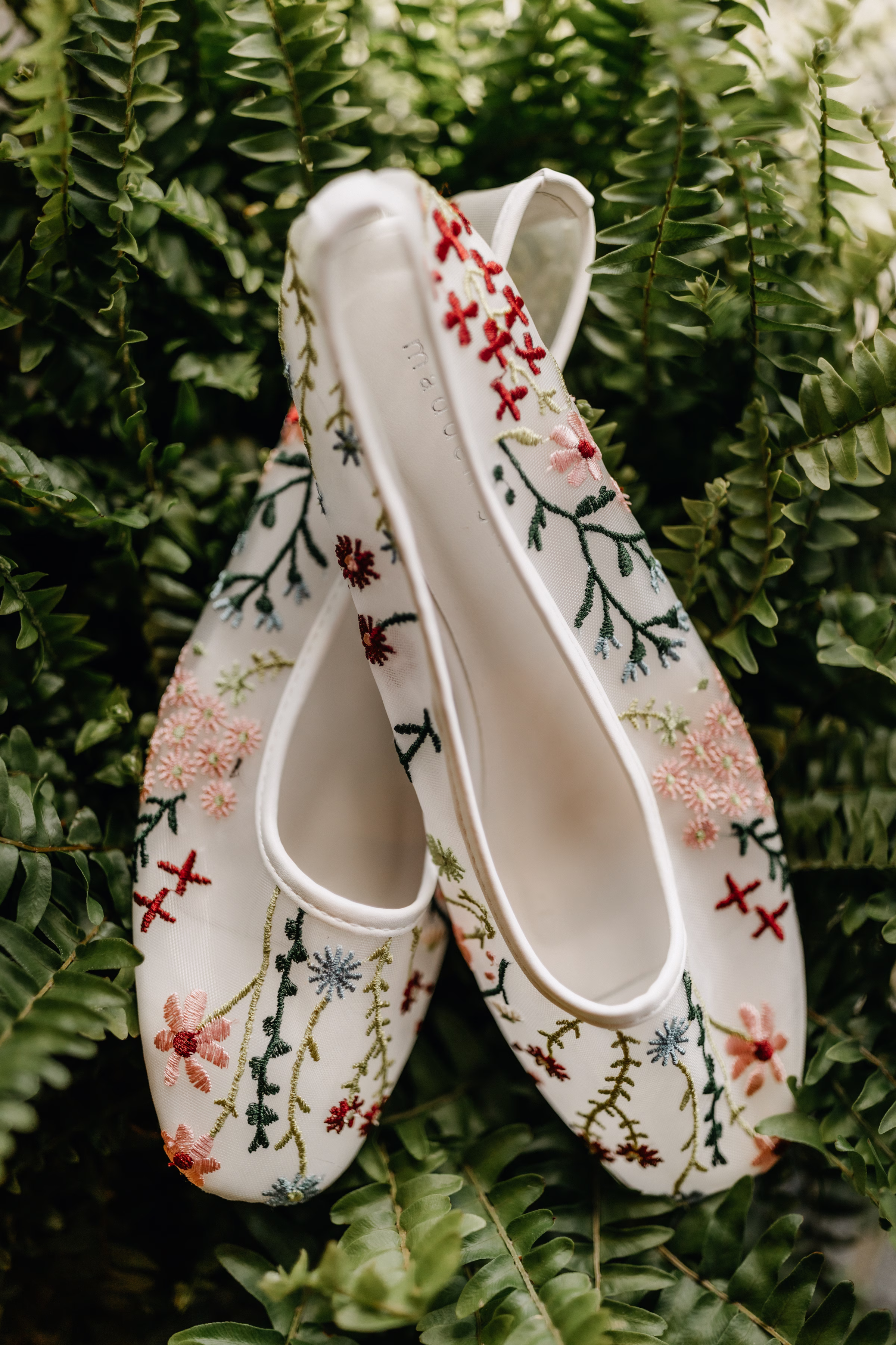 colorful, embroidered ballet wedding flats with flowers and vines