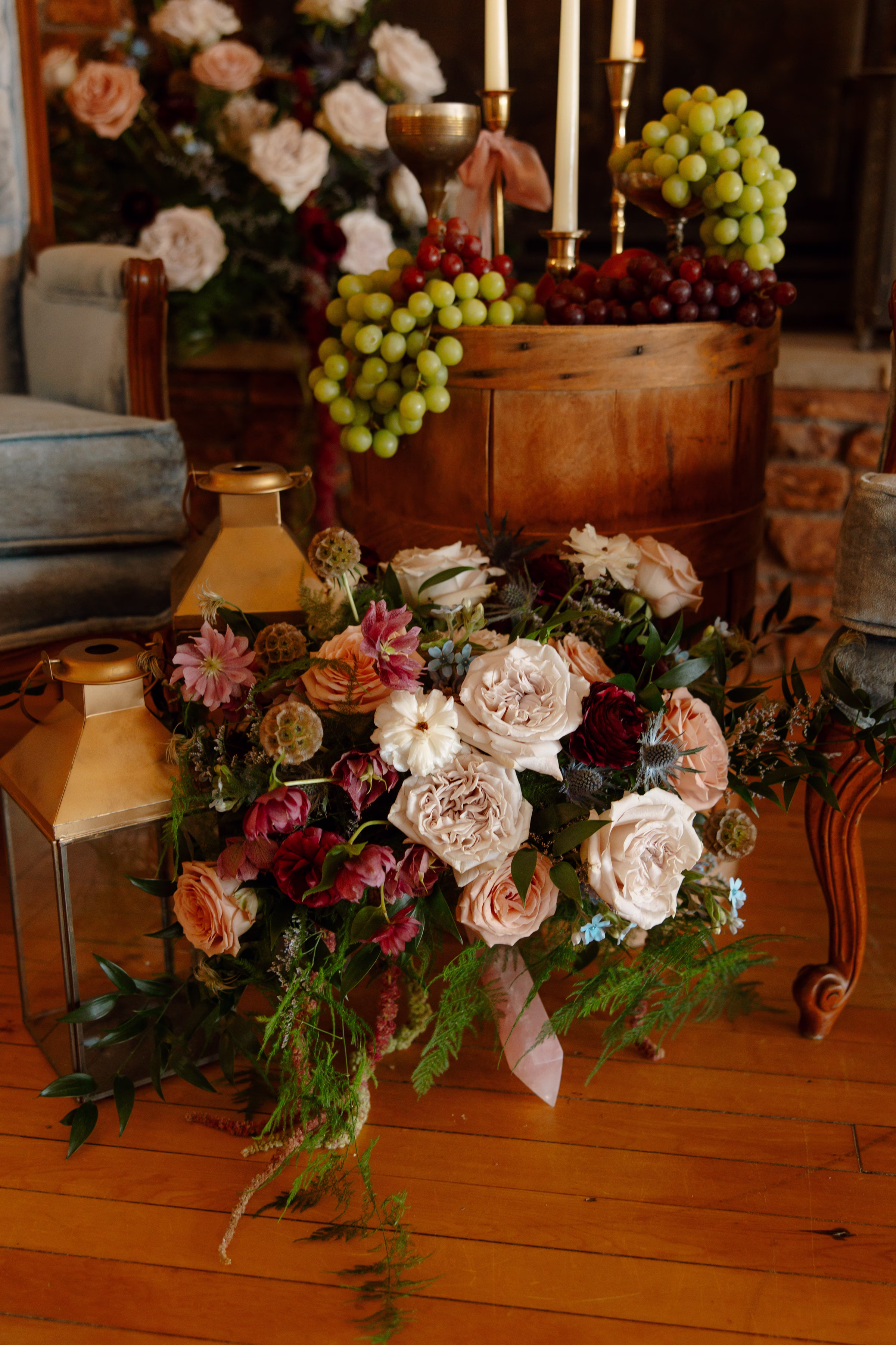 a floral arrangement in the lounge by Bloom & Knot