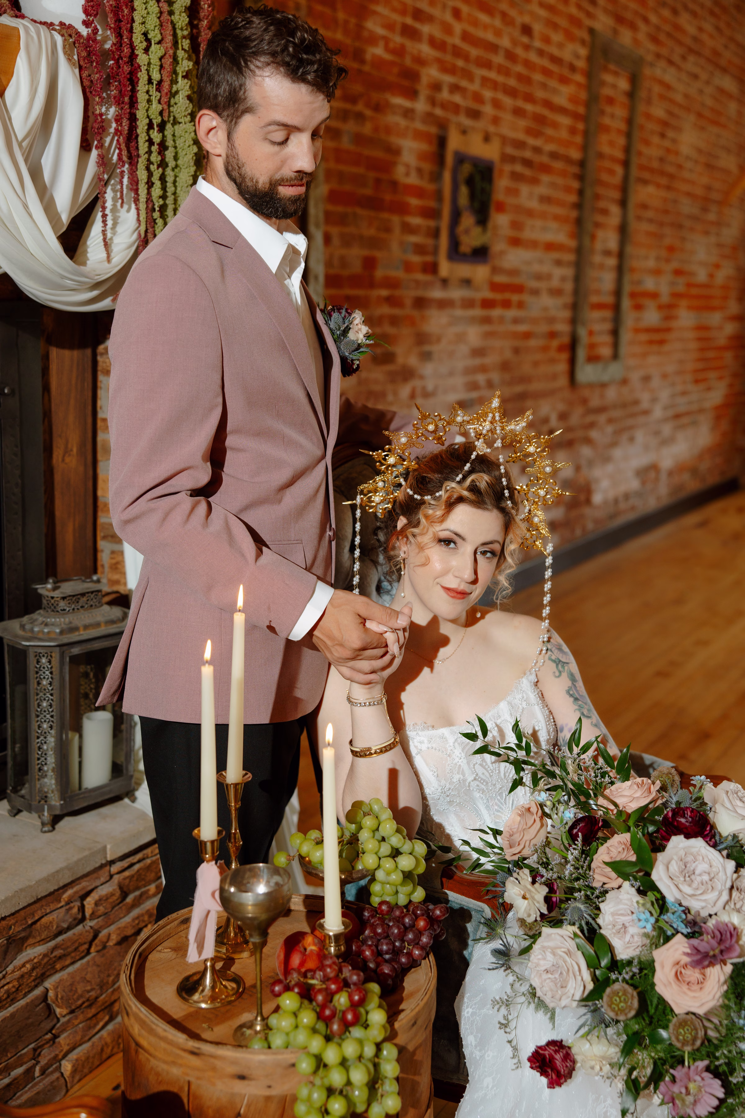 the bride and groom post in the lounge