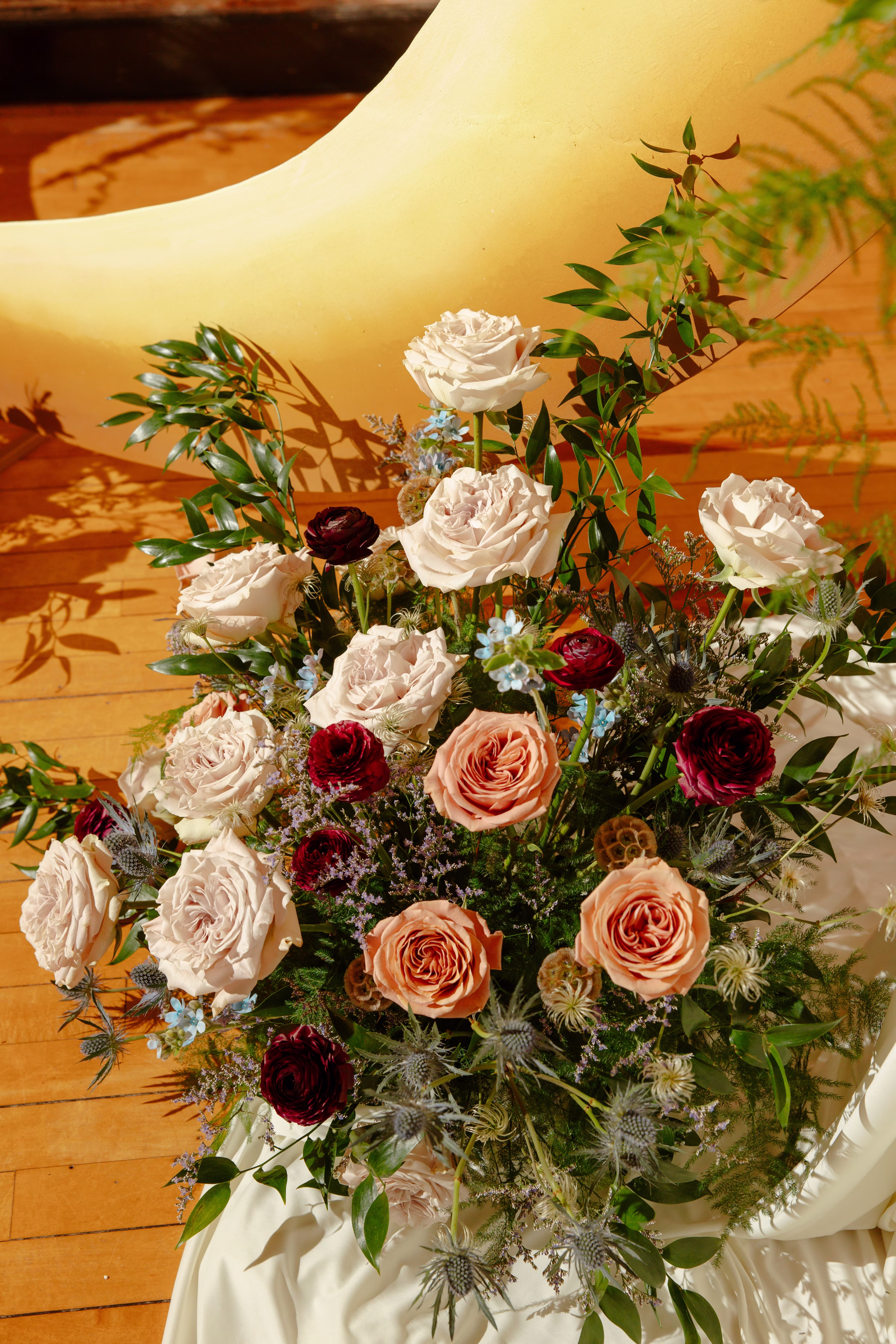 an overhead view of ceremony florals by Bloom & Knot