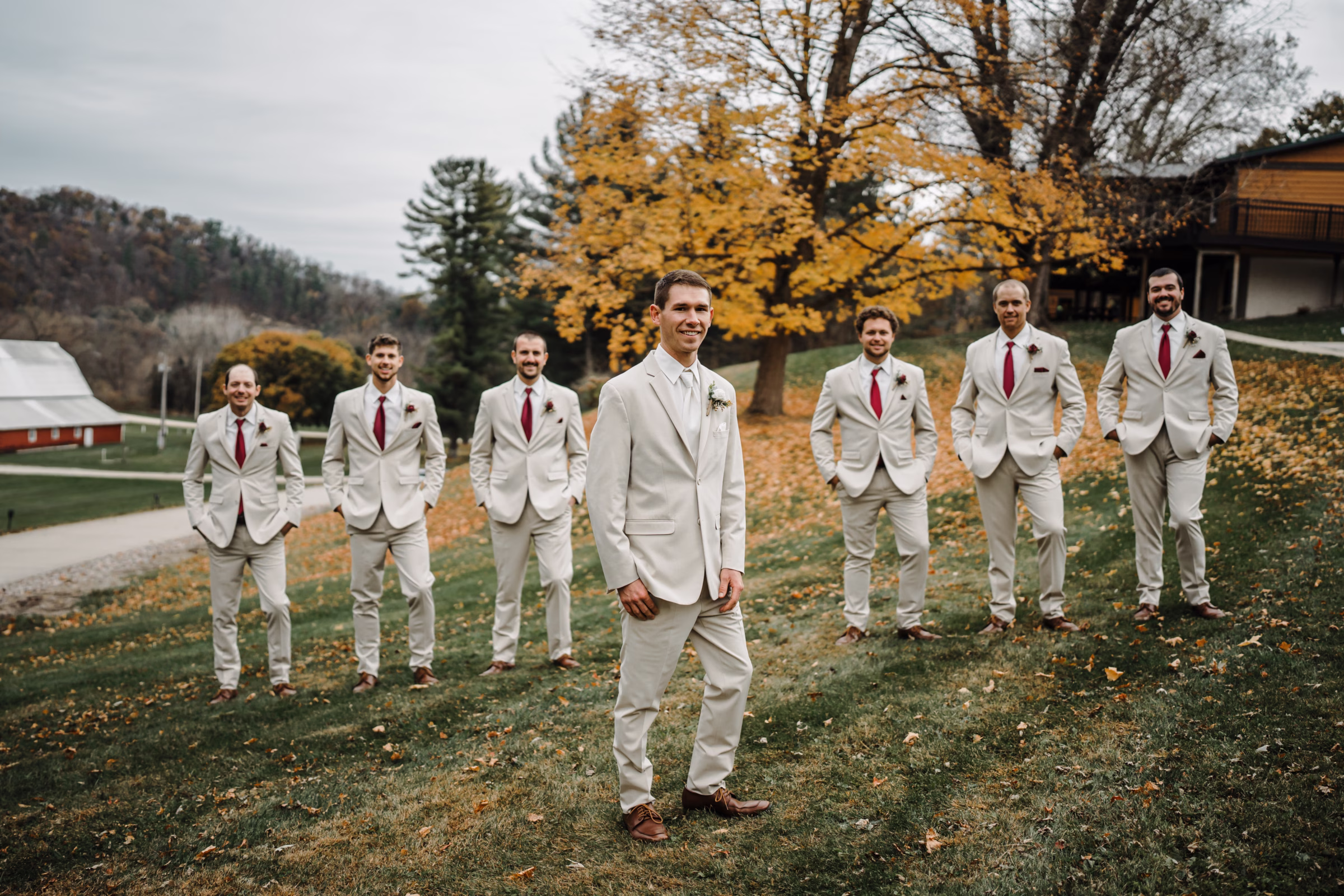 scenic fall wedding winnebago springs minnesota groomsmen 0906 - An Elegant Fall Wedding at Winnebago Springs | Emma & Tyler scenic fall wedding winnebago springs minnesota groomsmen 0906